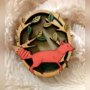NEW! Whimsical Wood Fox Brooch